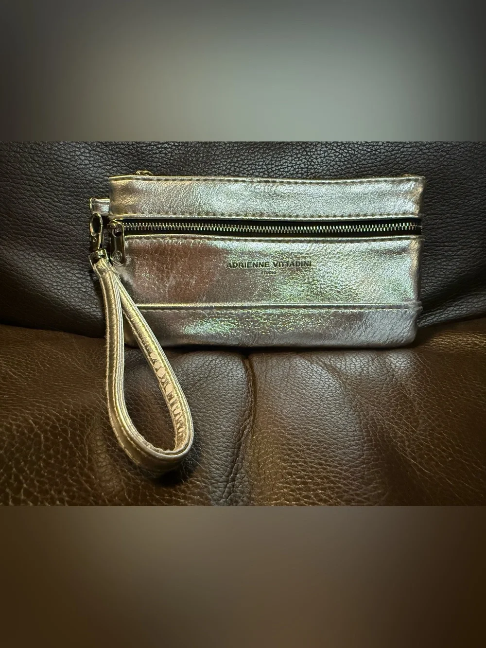 Adrienne Vittadini Metallic Silver Wristlet Clutch